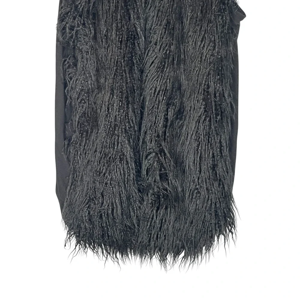 CAbi Women's Black‎ Fuzzy Front Faux Fur Vest M Asymmetrical